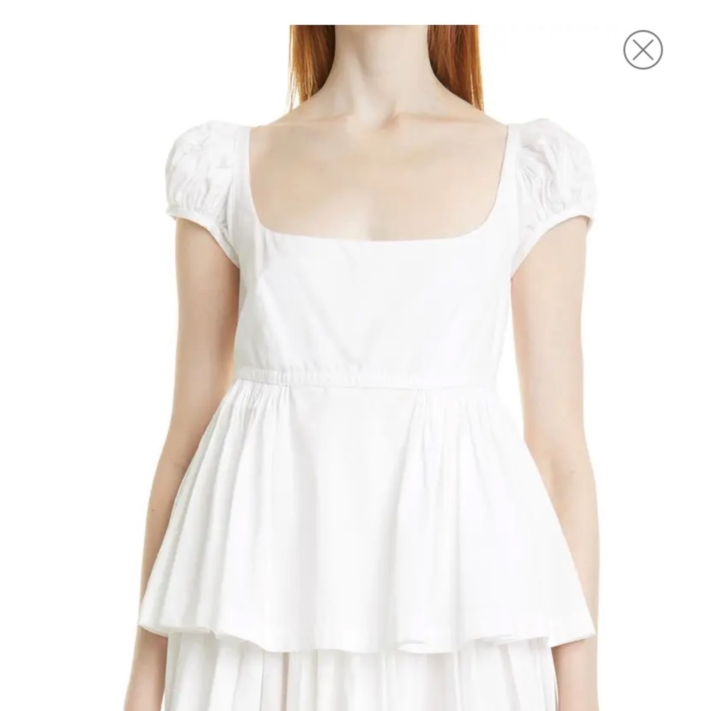 NWT Rebecca Taylor Puff Sleeve Peplum Pleated Blouse $225 - White in Size 2